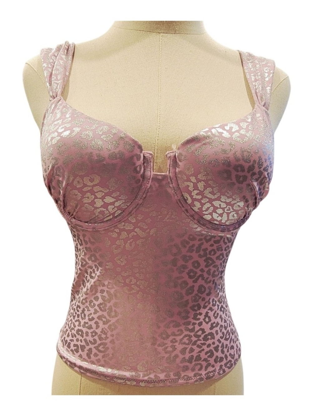 NWOT PINK VS Lavender Metallic Leopard Bustier One-Piece Top Small